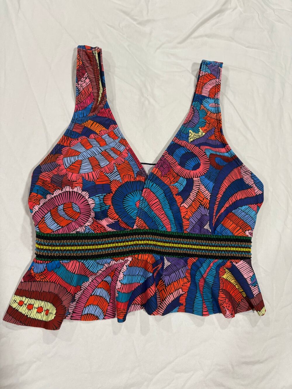 Ruffled Colorful Paisley Tank Swim Top Swimsuit Size Small